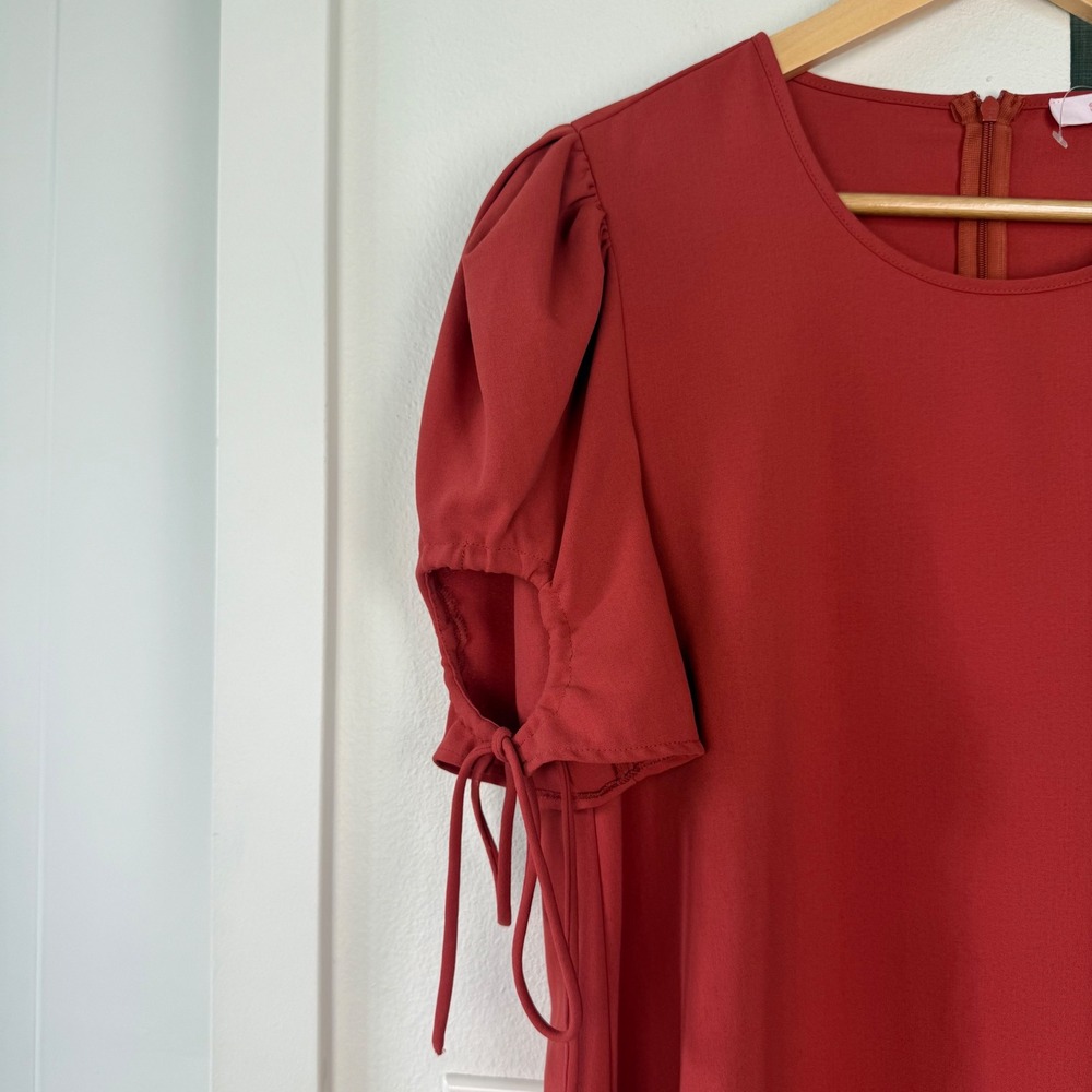 NEW See By Chloe Peppery Red Ruched Crepe Mini Dress Shift Size 44 - Picture 5 of 12